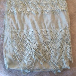 TREZO SEAFOAM GREEN SHEER AND LACE GAUZY SCARF NWT